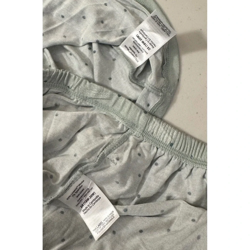 Joyspun Pajama Set Women 2X Green Polka Dot Ruffle Trim 2pc Modal NEW